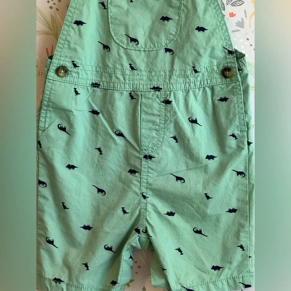 Carter’s Just One You 18 Months Green Dino Print Overall Shortalls EUC - Picture 7 of 8